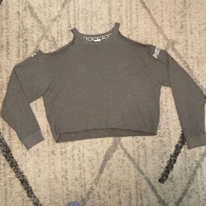 PINK Cropped Sweater with Shoulder Cut Outs